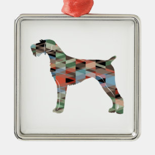 German Wirehaired Pointer Geo Silhouette Plaid Metal Ornament