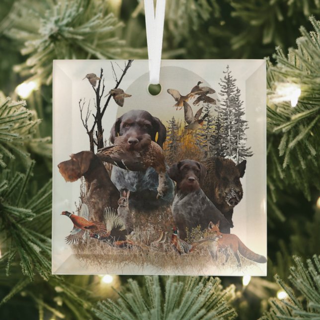 German Wirehaired Pointer  Glass Ornament (Insitu)
