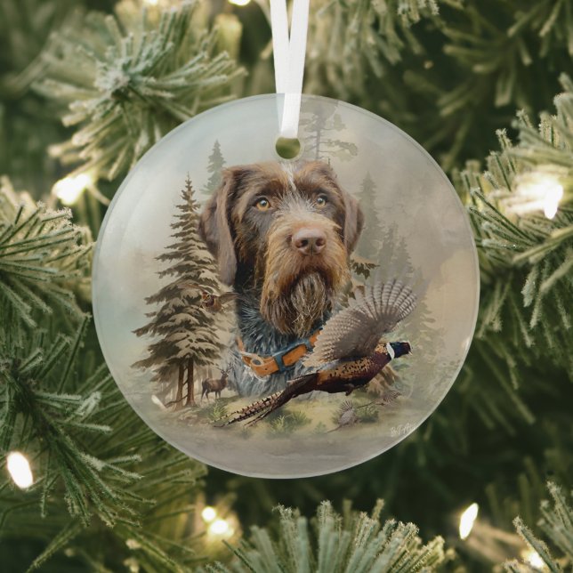 German Wirehaired Pointer Glass Ornament (Insitu)