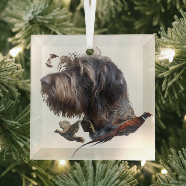 German Wirehaired Pointer   Glass Ornament (Insitu)