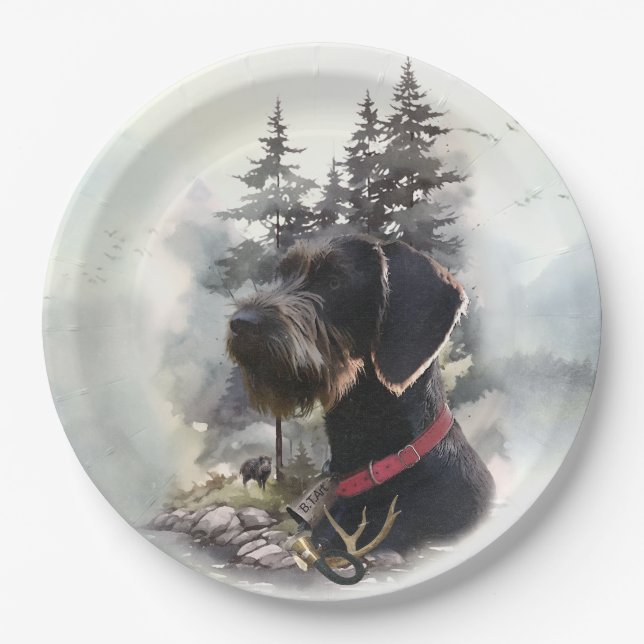 German Wirehaired Pointer, GWP Paper Plates (Front)