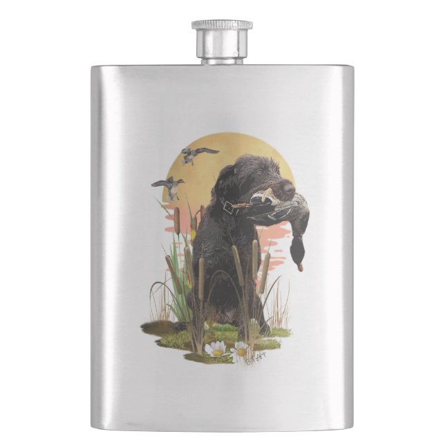 German Wirehaired Pointer hunting a duck Coffee Mu Flask (Front)