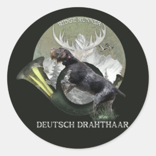 German Wirehaired Pointer , Hunting  logo  Classic Round Sticker
