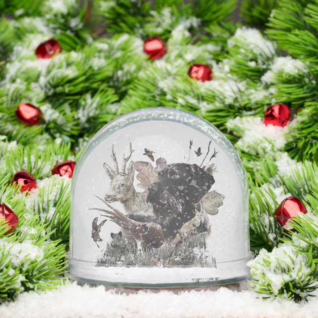 German Wirehaired  Pointer , Hunting Snow Globe (Christmas)