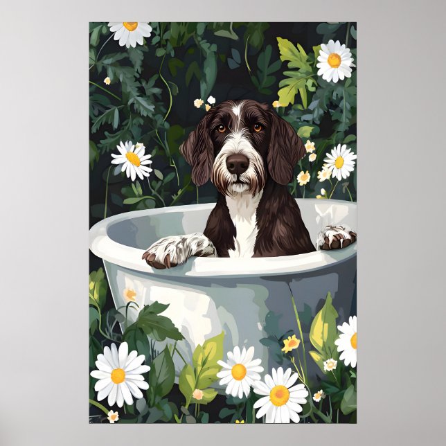 German Wirehaired Pointer In Bathtub Poster, Funny Poster (Front)