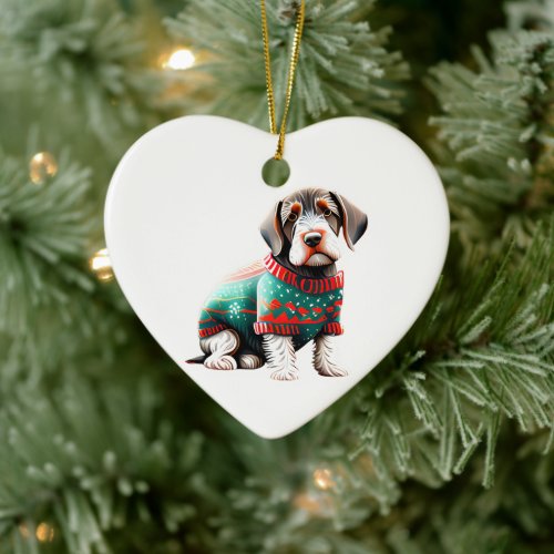 German Wirehaired Pointer in Christmas Sweater Ceramic Ornament