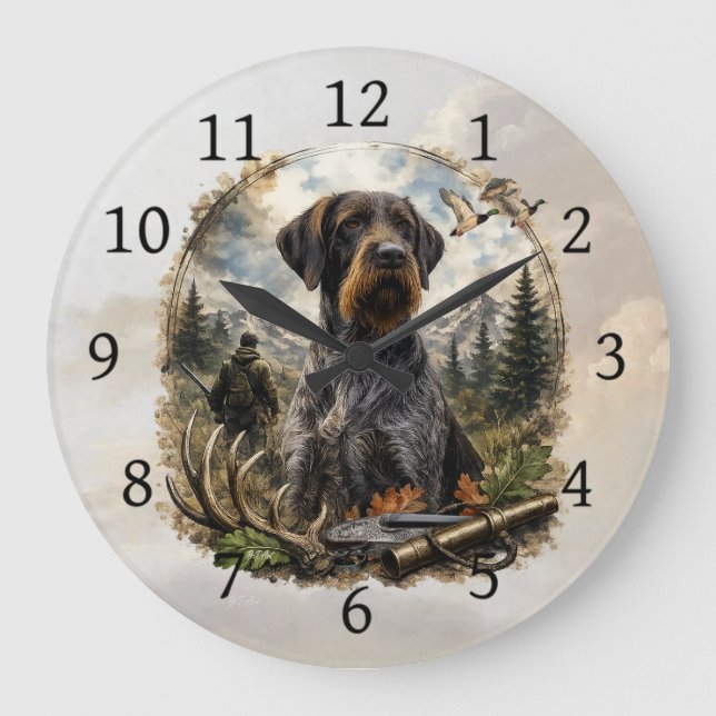 German Wirehaired Pointer Large Clock (Front)