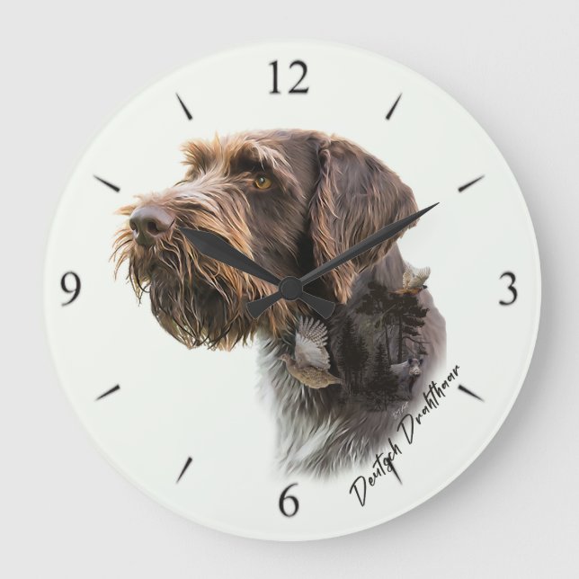 German Wirehaired Pointer Large Clock (Front)