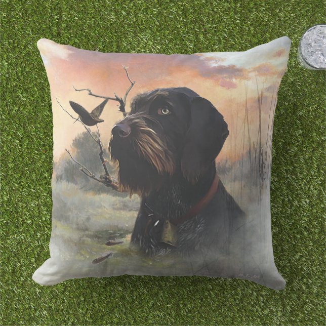 German Wirehaired Pointer Outdoor Pillow (Grass)