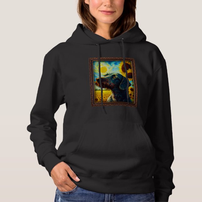 German Wirehaired Pointer Painting Sunflower Flowe Hoodie (Front)