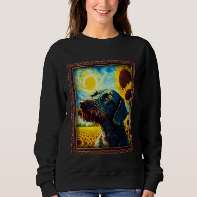 German Wirehaired Pointer Painting Sunflower Flowe Sweatshirt