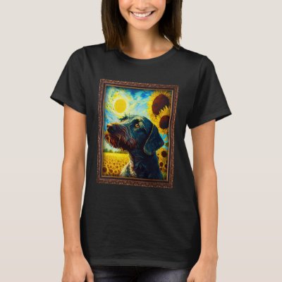 German Wirehaired Pointer Painting Sunflower Flowe T-Shirt