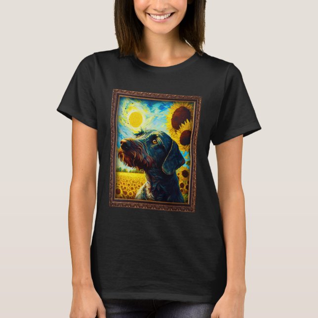 German Wirehaired Pointer Painting Sunflower Flowe T-Shirt (Front)