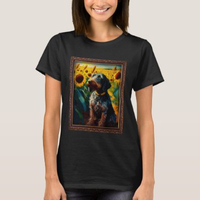 German Wirehaired Pointer Painting Sunflower Flowe T-Shirt