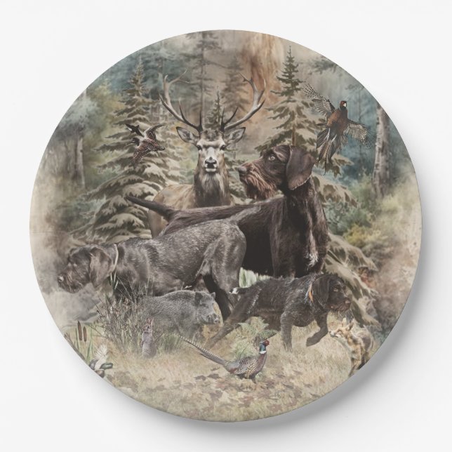 German Wirehaired Pointer Paper Plates (Front)