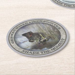 German Wirehaired Pointer Round Paper Coaster