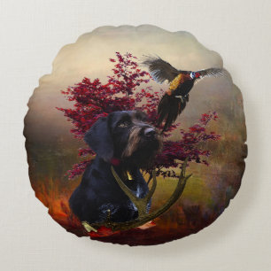 German Wirehaired Pointer Round Pillow