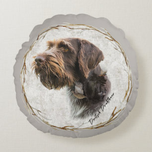 German Wirehaired Pointer Round Pillow