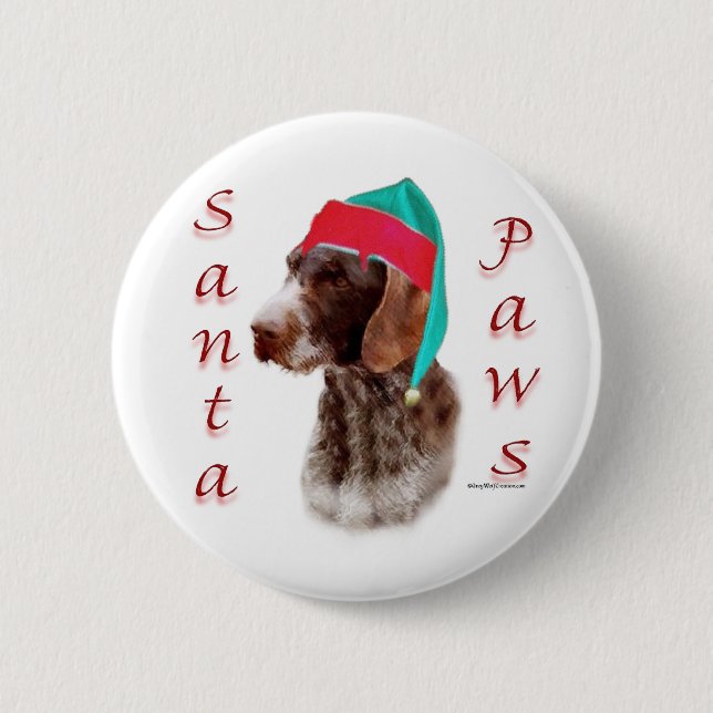 German Wirehaired Pointer Santa Paws Pinback Button (Front)