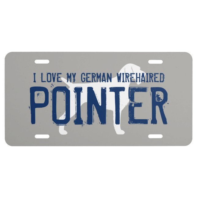 German Wirehaired Pointer Silhouette Custom Text License Plate (Front)