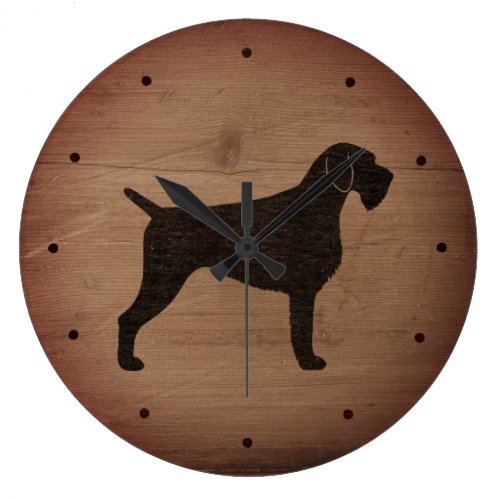 German Wirehaired Pointer Silhouette Rustic Style Large Clock