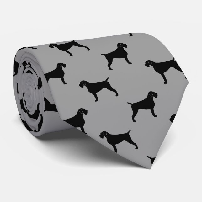 German Wirehaired Pointer Silhouettes Pattern Grey Tie (Rolled)