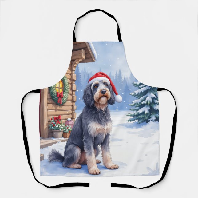 German Wirehaired Pointer Snowy Lodge Santa Hat Apron (Front)