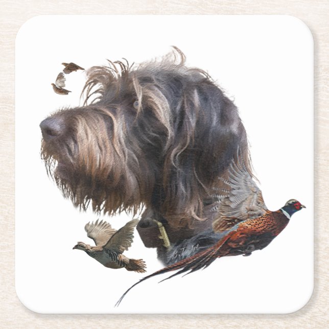 German Wirehaired Pointer   Square Paper Coaster (Front)