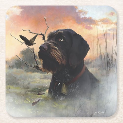 German Wirehaired Pointer Square Paper Coaster