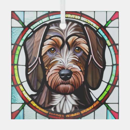 German Wirehaired Pointer Stained Glass  Glass Ornament