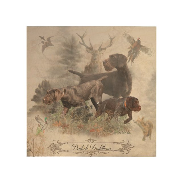 German Wirehaired Pointer  Tapestry Faux Canvas Pr Wood Wall Art (Front)