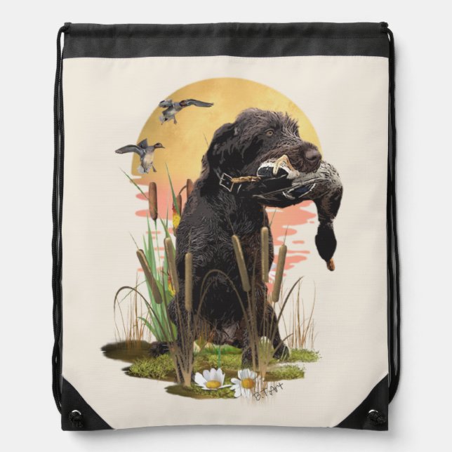 German Wirehaired Pointer  Tapestry Outdoor Pillow Drawstring Bag (Front)