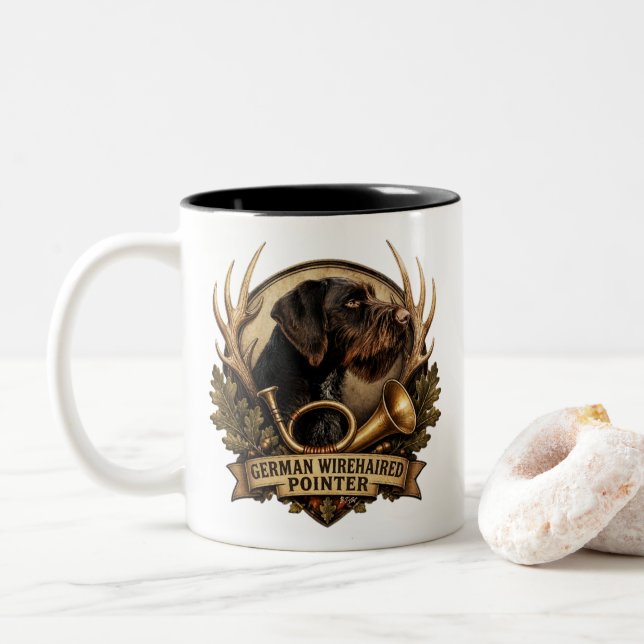 German Wirehaired Pointer Two-Tone Coffee Mug (With Donut)