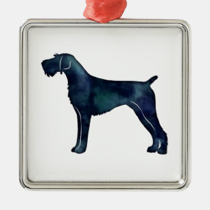 German Wirehaired Pointer Watercolor Silhouette Metal Ornament