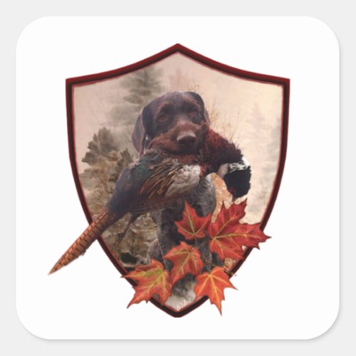 German Wirehaired Pointer with pheasant in hunting Square Sticker