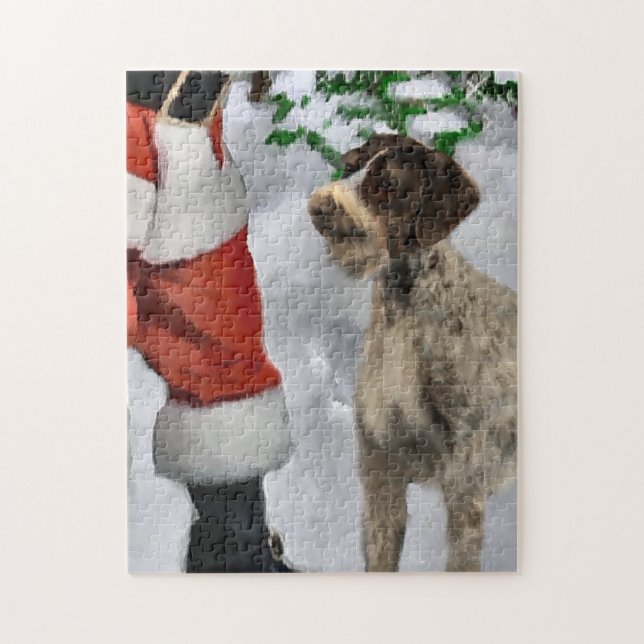 German Wirehaired Pointer With Santa Christmas  Jigsaw Puzzle (Vertical)