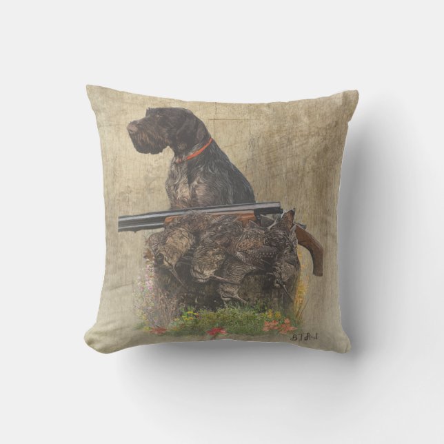 German Wirehaired Pointer with woodcock   Gift Box Outdoor Pillow (Front)
