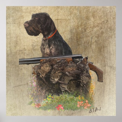 German Wirehaired Pointer with woodcock   Gift Box Poster