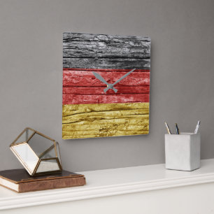 German wooden flag square wall clock