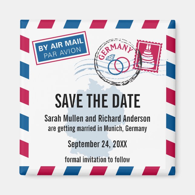 Germany Air Mail Wedding Save the Date Magnet (Front)