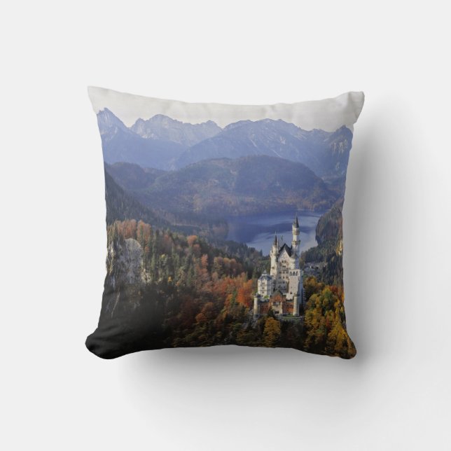 Germany, Bavaria, Neuschwanstein Castle. Throw Pillow (Front)