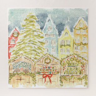 Germany Christmas Market Watercolor Jigsaw Puzzle
