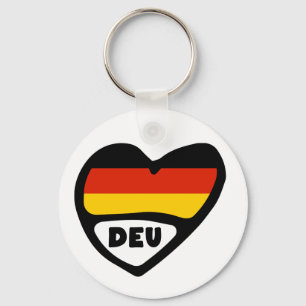 Germany Country Code Flag Heart Keyring, DEU Keychain