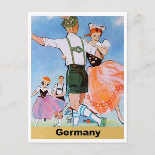 Germany couples dancing polka in folk costumes postcard