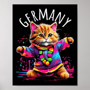 Germany Dancing Cat Fun Colorful Cute Kitty Design Poster