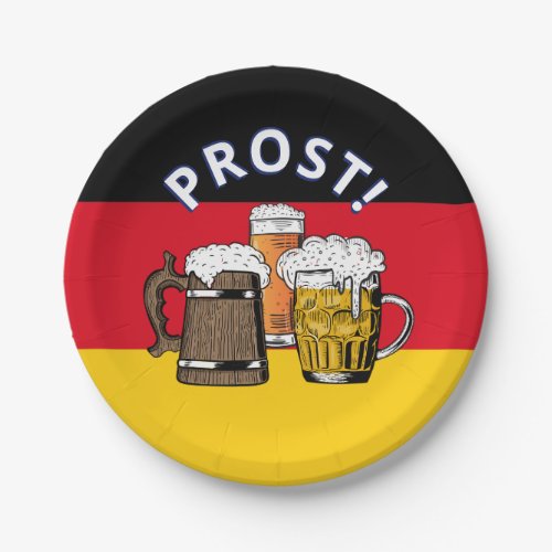GERMANY FLAG Cartoon Cheers Beers Prost Paper Plates