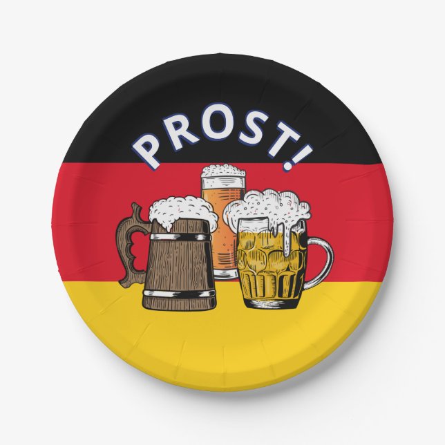 GERMANY FLAG Cartoon Cheers Beers Prost Paper Plates (Front)