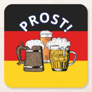 GERMANY FLAG Cartoon Cheers Beers Prost Square Paper Coaster