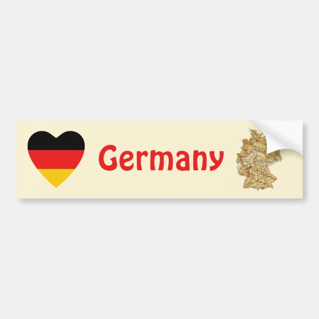 Germany Flag Heart + Map Bumper Sticker (Front)