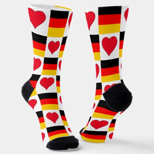 Germany Flag Heart Pattern Fun German Pride Socks